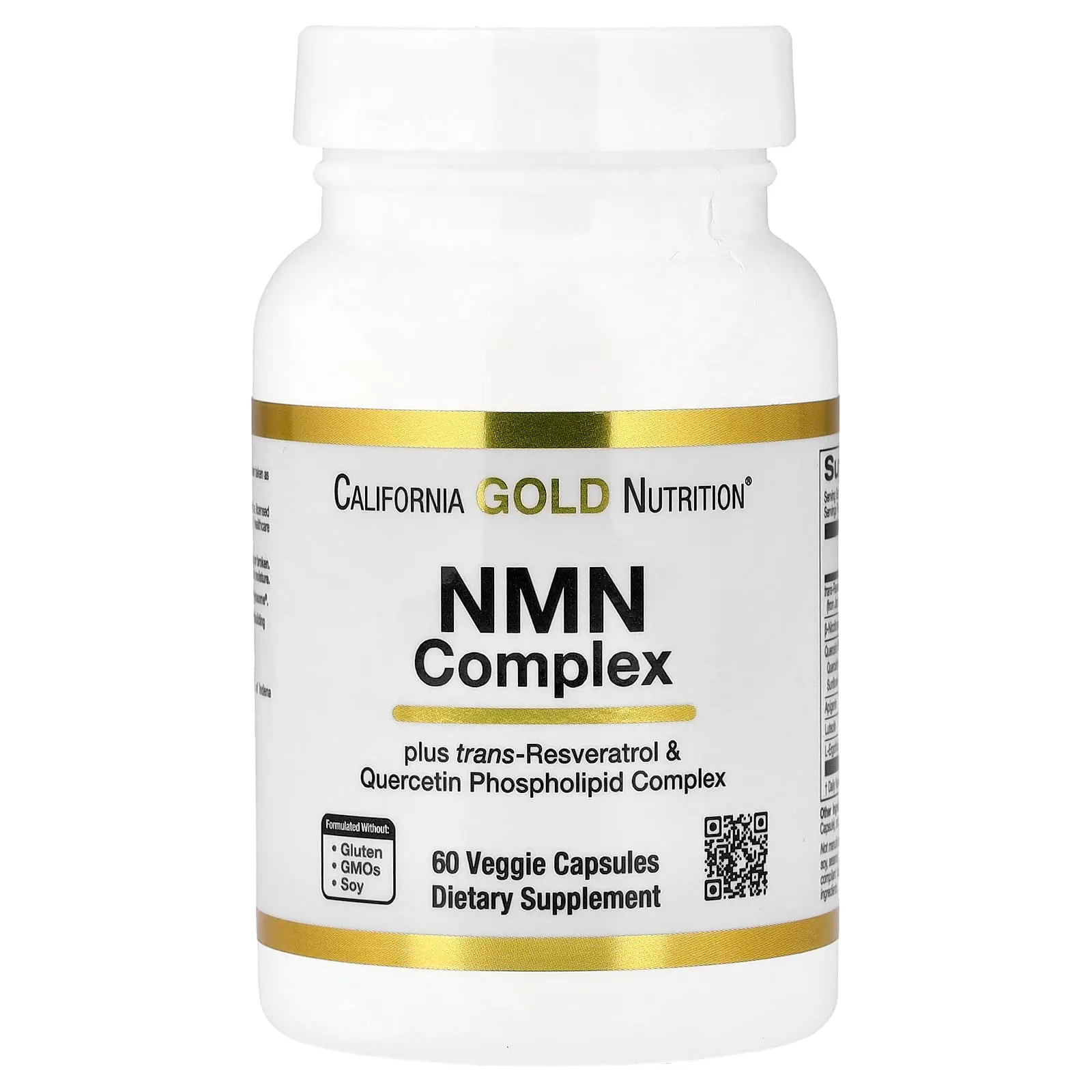 California Gold Nutrition NMN Complex with trans-Resveratrol, Quercetin Phytosome Complex, Apigenin, and Luteolin, 60 Veggie Capsules