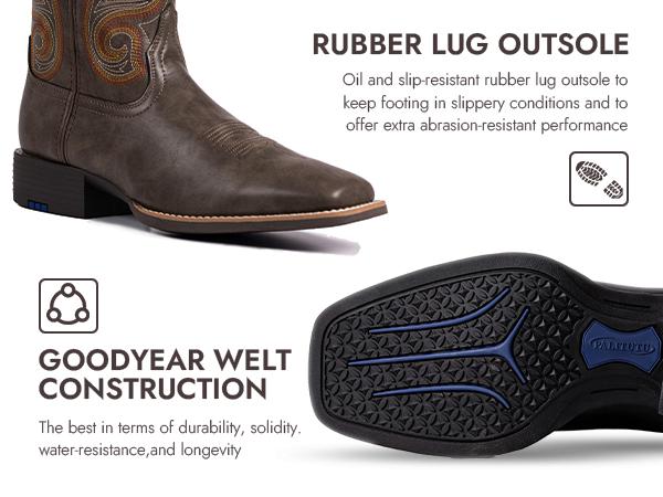 Palitutu Cowboy Boots for Men -Square Toe Botas with Classic Embroidered,Comfortable and Fashion Soft PU Leather,Fashion Closed Walking Shoes