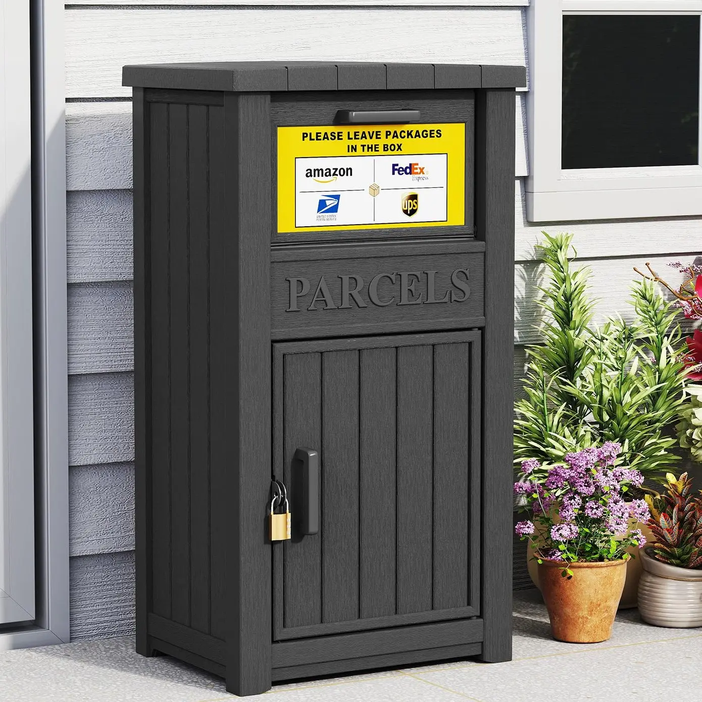 LHBCRAFT Lockable Secure Porch Delivery Box with Storage Compartment, Anti-theft and Waterproof Design, an Outdoor Storage Solution for Express Parcels and Takeout Delivery,Christmas gift