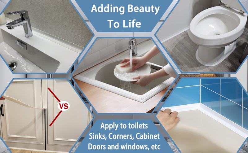 Caulk Tape Self Adhesive, 2 Rolls Waterproof Toilet Caulk Strip, Traditional Caulking Replacement, Caulking Tape for Bathroom, Bathtub, Floor Wall Edge Protector