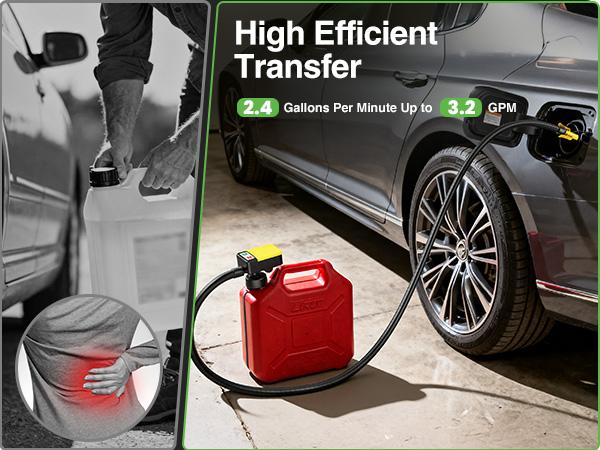 TaskStar Portable Fuel Transfer Pump 3.2 GPM- Auto-stop & Overfill Protection, Battery-Powered with 4 Adapters (Gas/Diesel/Oil/Water)
