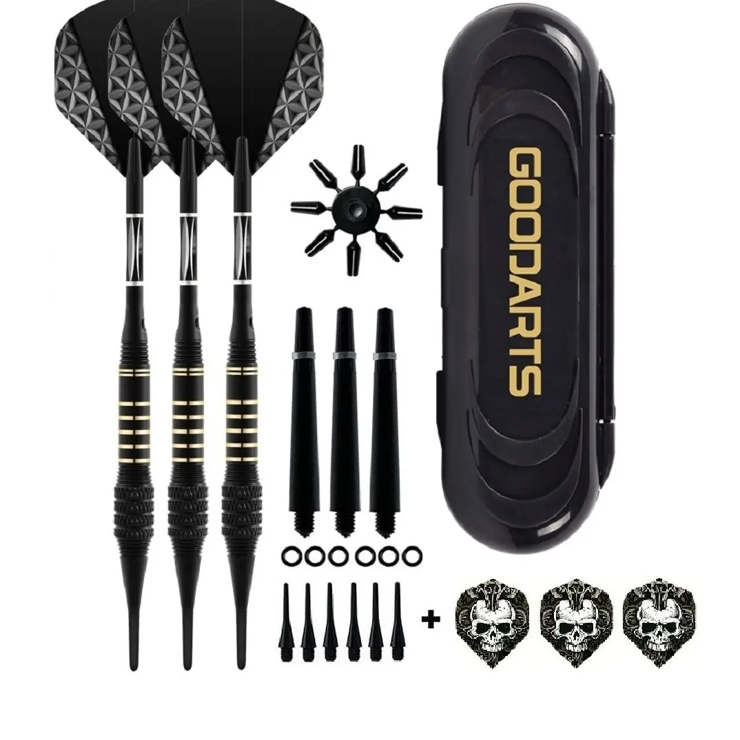 3pcs Plastic Soft Tip Dart Set, 18g Per Dart, Portable Hard Case Included, Bonus 6 Darts Heads + 6 Rubber Rings + 3 Fletchings, Darts Sets, Darts Gear