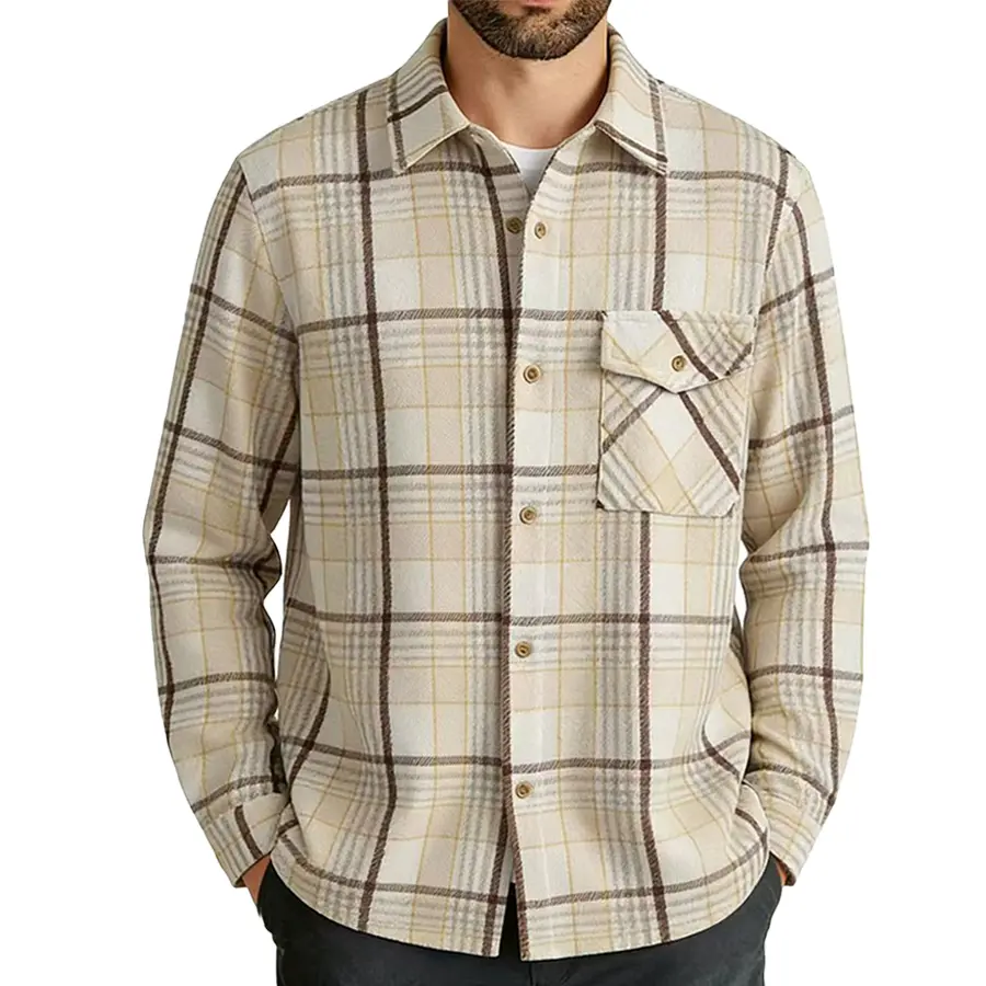 Men’s fashion shirt with pocket design, regular fit, button closure; casual and versatile, suitable for outdoor wear, streetwear, dates, and other occasions., Long Sleeve, Menswear