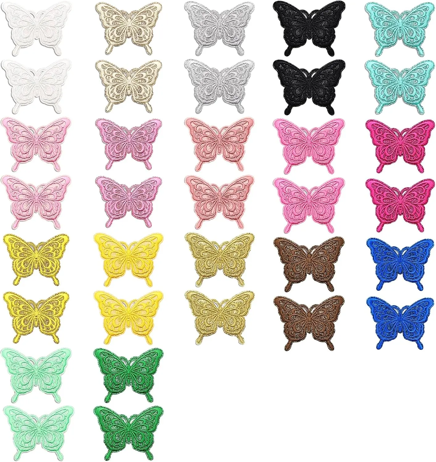 34PCS Embroidered Butterfly Iron-On Sew-On Applique Patches, 2.7" Trim for Clothes & Jeans Repair and Decor