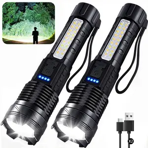 2 PCS Rechargeable Flashlights High Lumens, 7Mode Flashlights Rechargeable, Super Bright Flashlight Camping, Adjustable Tactical Flash Light High Powered, LED Flashlight for Home Emergency