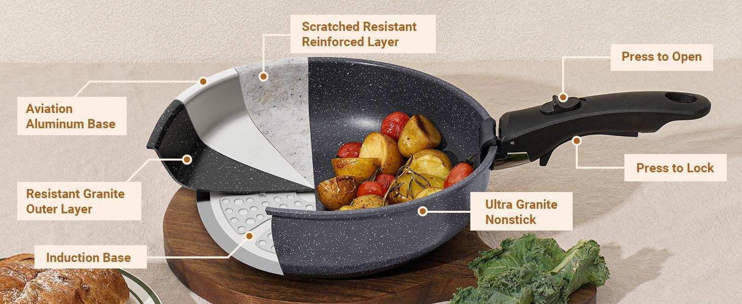 【New product deal】 SODAY 15pcs Kitchen Cookware SetsNon-toxic Healthy Nonstick Kitchen Cooking Set with, Frying Pans,,Kitchenware,Healthy Non Stick RV Cookware Set Detachable Handle,Oven Safe & PFOA Fre