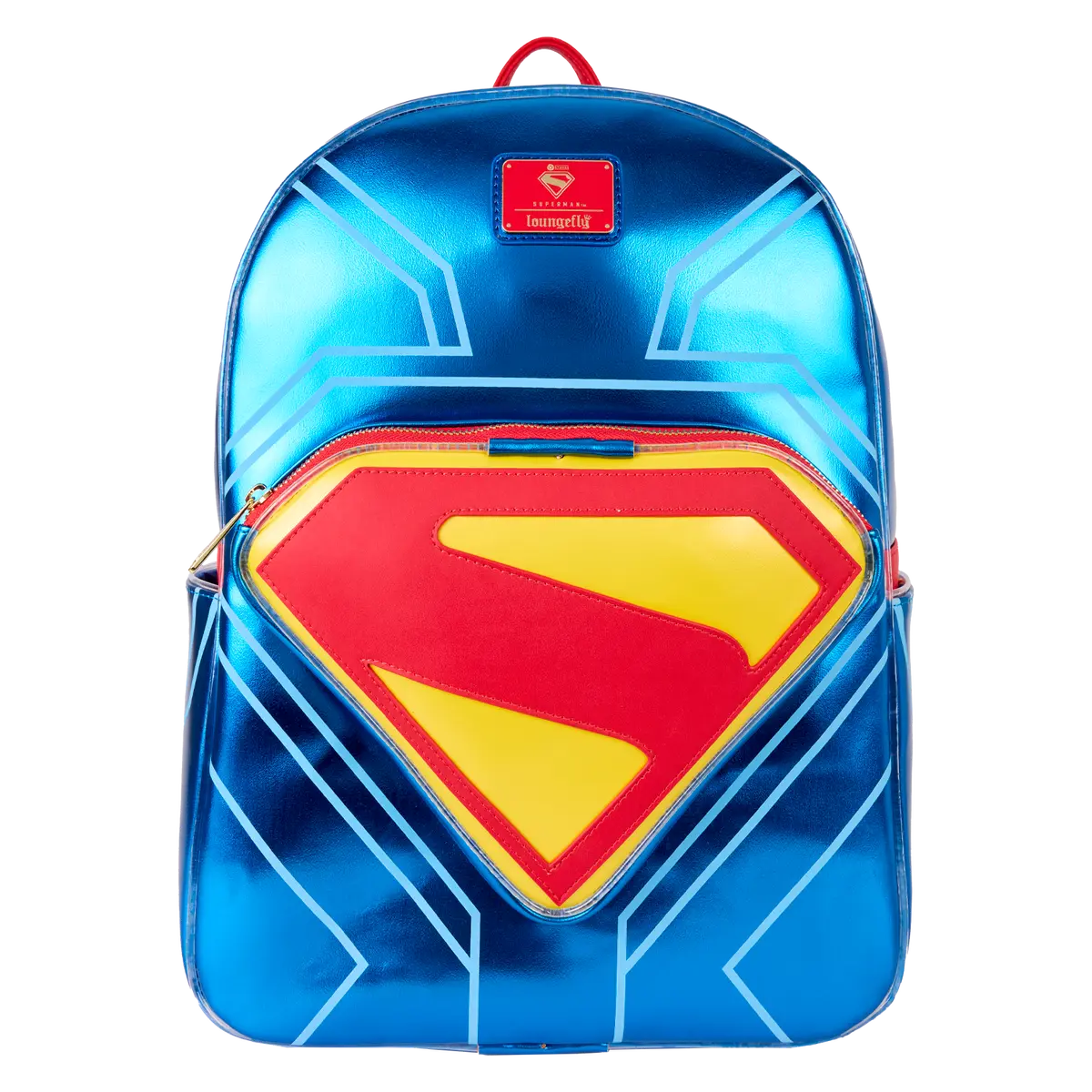 Superman Full-Size Backpack - Polyurethane Material, Glow-in-Dark Light-Up Feature, Metallic Design, Superhero Suit-Inspired Functional Backpack for Luggage & Daily Use