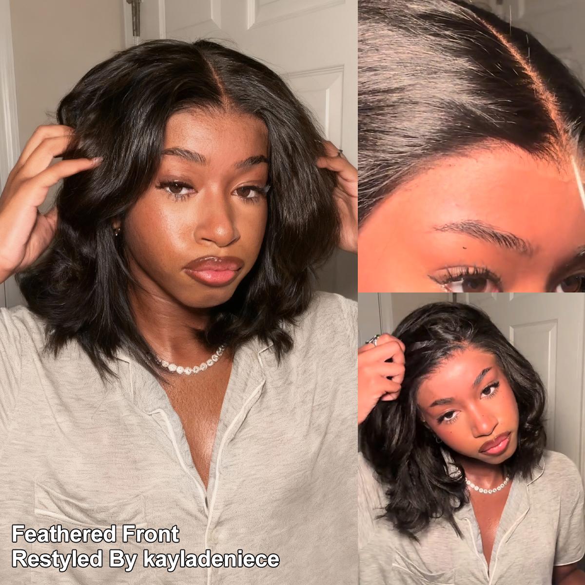 Layered Cut Bob Yaki Straight Wig 9x6 T Part Wear Go Glueless Bob Wigs Human Hair Bleached Knots For Women 180 & 250% Density Brazilian Deep Part Lace Glueless Wig