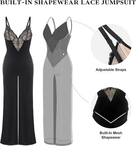 Popilush The Shapewear Jumpsuit Lace Wide-Leg Shapewear Slip Jumpsuits Basic Womenswear Comfort
