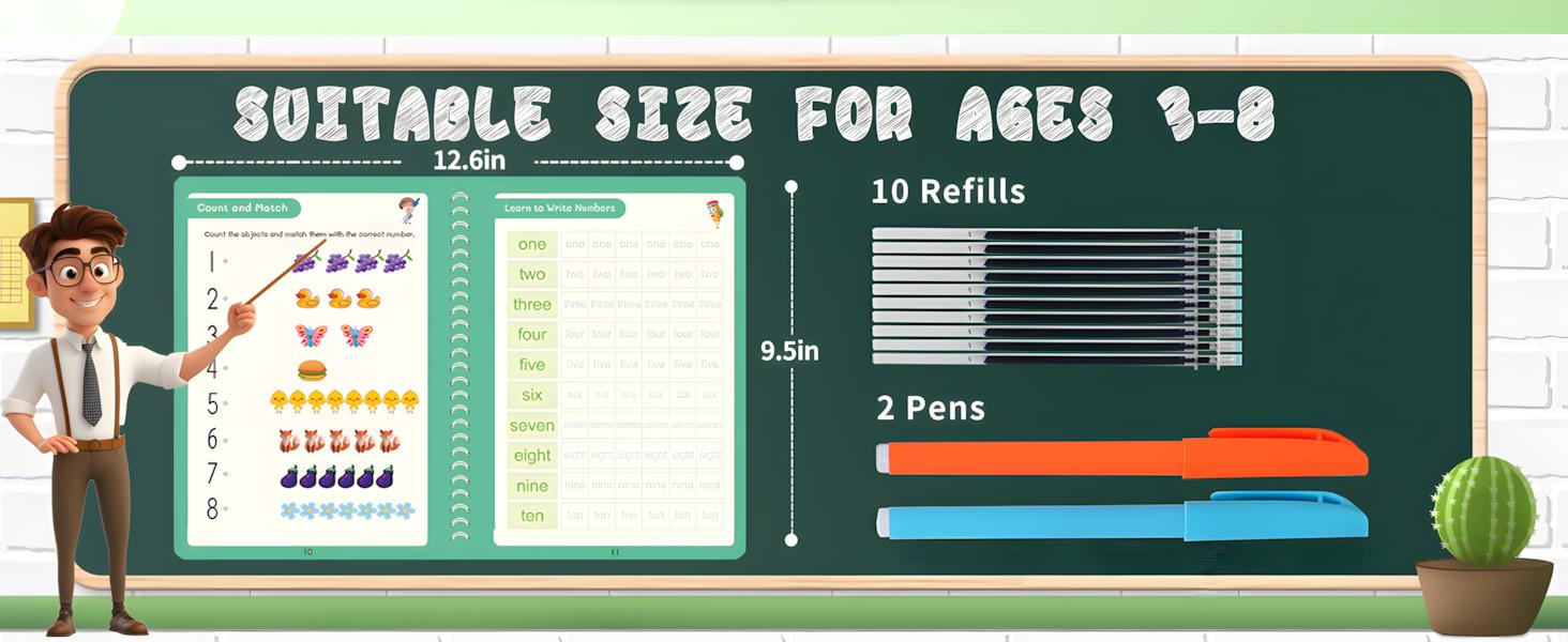 Reusable Handwriting Practice Copybook Set with 5 Handwriting Practice Books,2 Pen, 10 Pen Refills & 1 Pen Grip, School & Educational Supplies，Learning Handwriting Practice Workbooks for Kids,SuitableFor Birthday、christmas、Halloween and Thanksgiving gifts