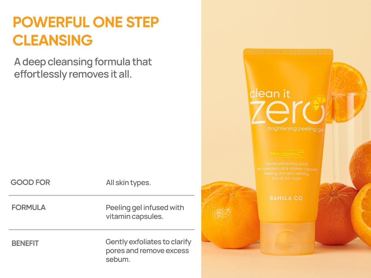Banila Co Clean It Zero Brightening Peeling Gel Exfoliator 120ML Mandarin-C Extract Hypoallergenic Vegan Lightweight Gel with Vitamin Capsules for Soft Smooth Skin