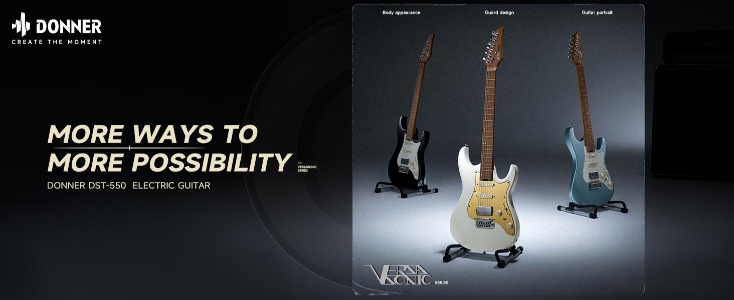 Donner DST-550 39 Inch Electric Guitar, Solid Double-cut Poplar Body Electric Guitar for Intermediate & Pro Players, 7 Tone-switching Options & Tremolo Bridge, Bonus Bag