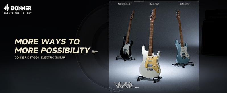 Donner DST-550 39 Inch Electric Guitar, Solid Double-cut Poplar Body Electric Guitar for Intermediate & Pro Players, 7 Tone-switching Options & Tremolo Bridge, Bonus Bag