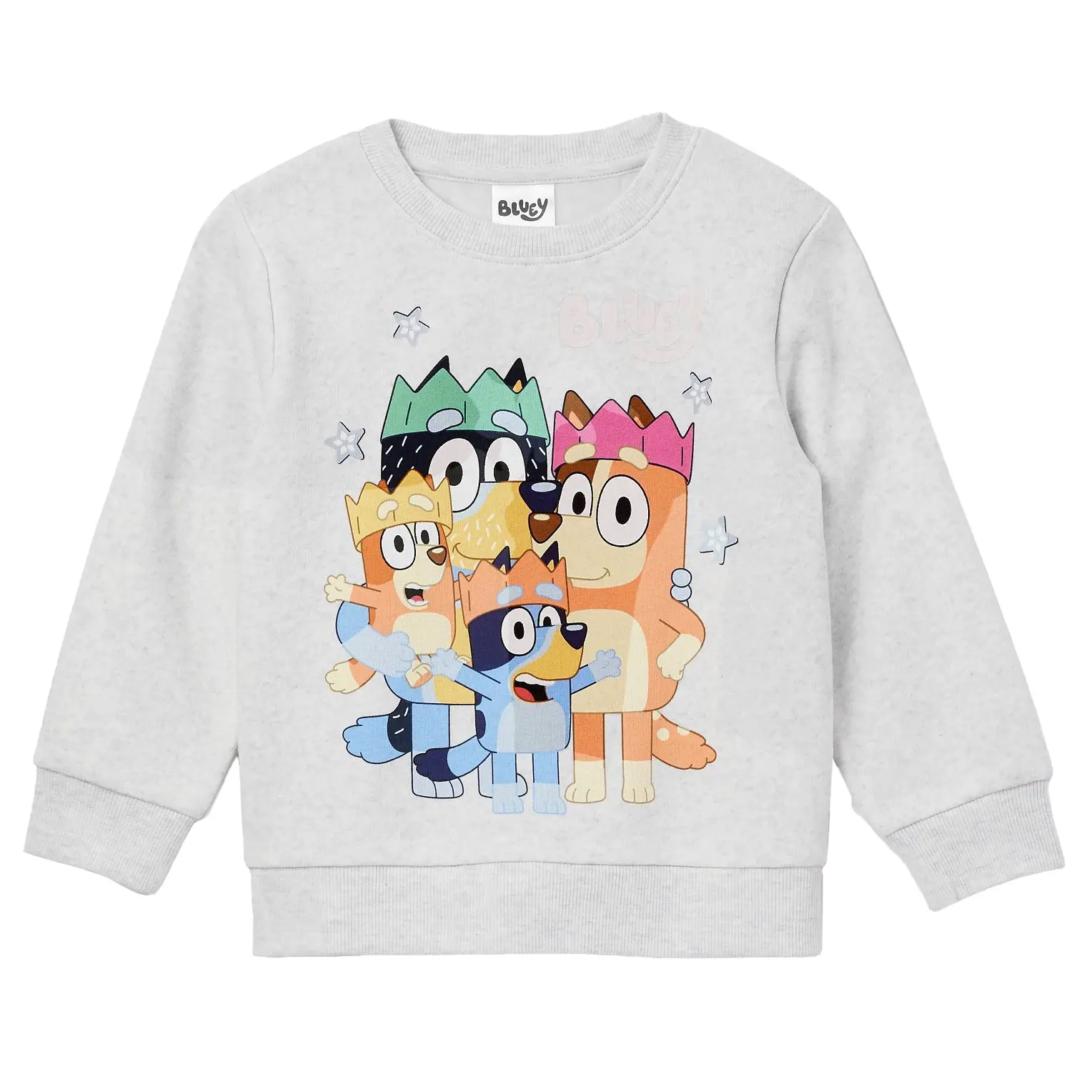Bluey Boys' Toddler Crew Neck Sweatshirt - Soft Cotton-Poly, Solid Print, Ribbed Cuffs, Front & Back Graphic Family Crowns, Casual Wear