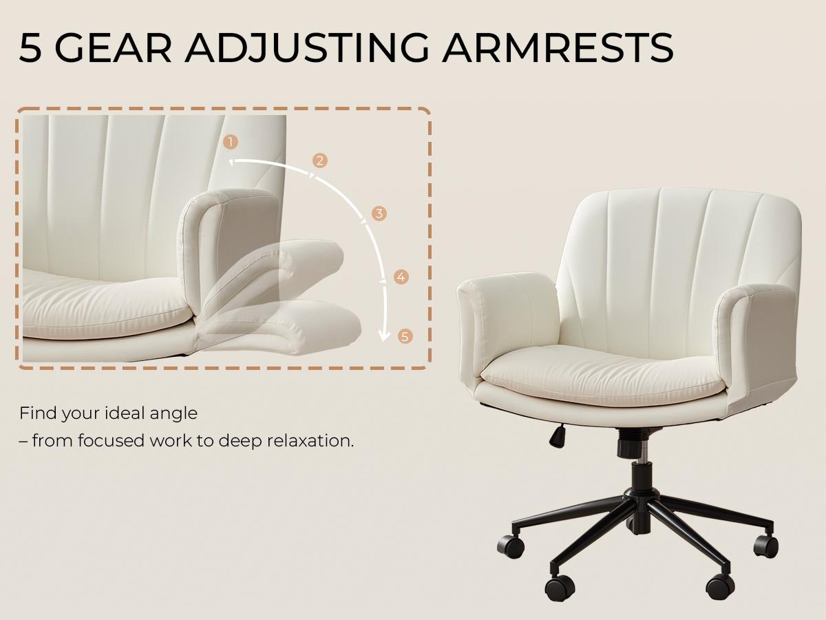 Dowinx Criss Cross Chair with Five-Level Adjustable Arms and Wheels - Comfortable Ergonomic PU Leather Swivel Vanity Chair - Computer Makeup Gaming Chair for Home Office,  Living Room，Bedroom