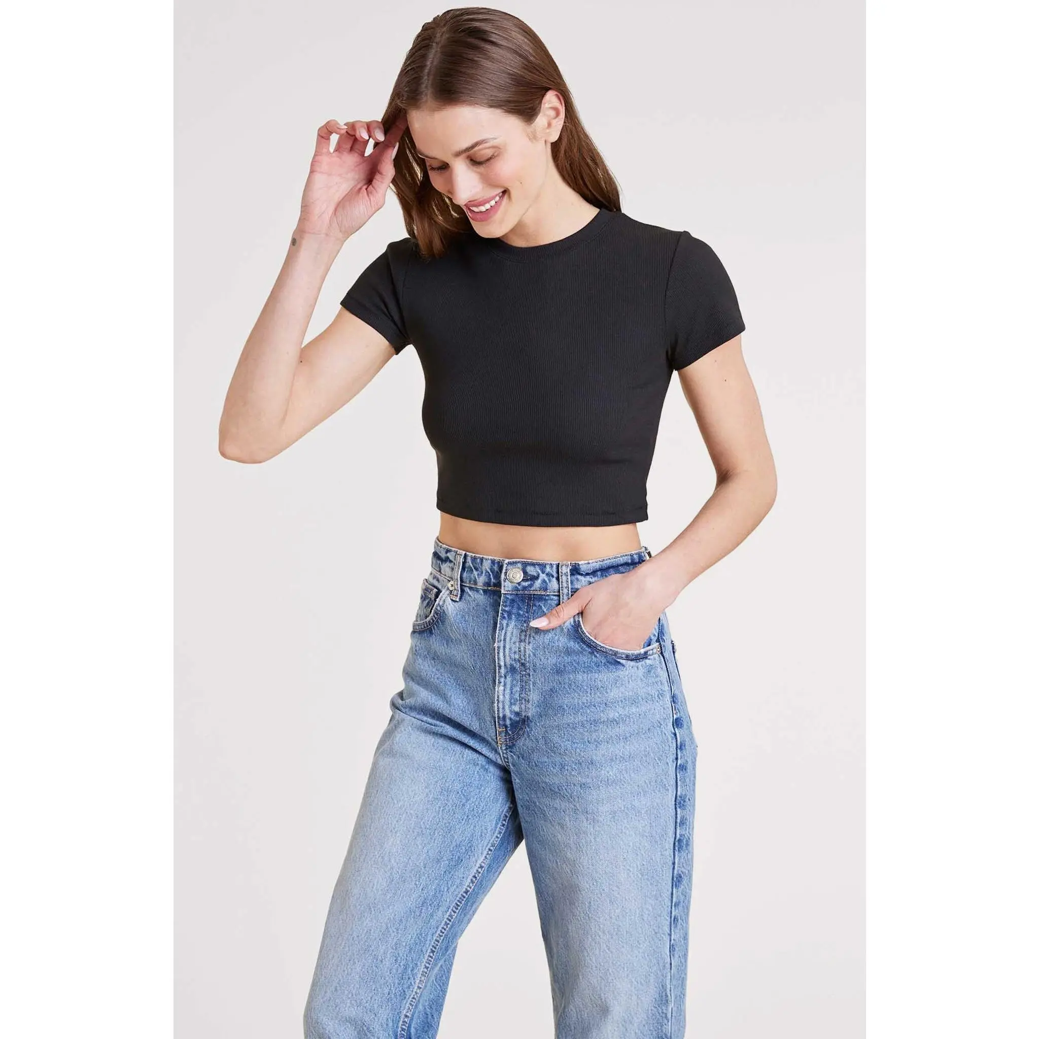 nuuds Women's Short-Sleeve Essential T-Shirt - Fitted Basic Cotton, Smooth Stretchy Everyday Cropped Top, Shortsleeve, Ribbed, Tops, Style, Fabric