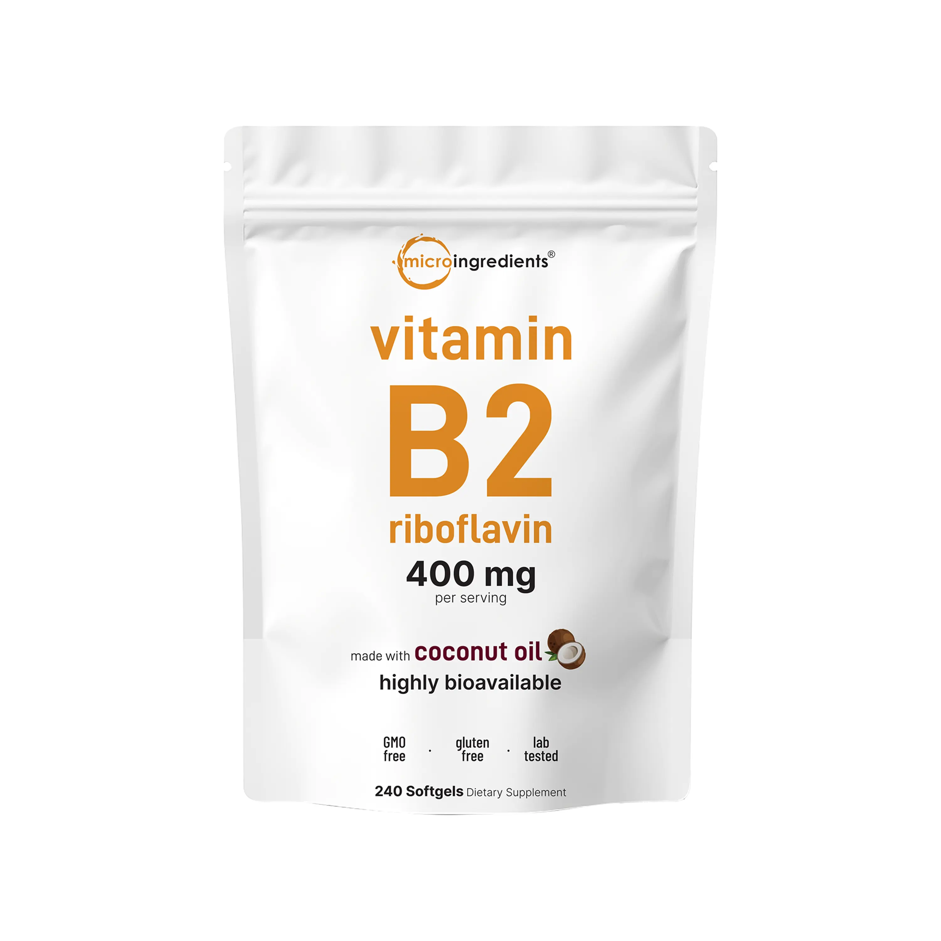 Micro Ingredients Vitamin B2, Riboflavin 400mg, 240 Softgels with Coconut Oil Micro Ingredients Vitamin B2, Riboflavin 400mg, 240 Softgels with Coconut Oil
