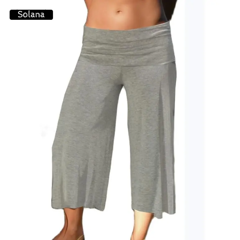 Fold Over Wide Leg Capri Pants For Women Low Rise Lounge Yoga Flare Culottes Y2k Flowy Crop Palazzo Pants Beach