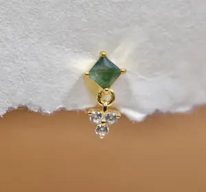 Sterling Silver Moss Agate Earrings • Tragus Earrings, Helix/Cartilage/Rook Studs • Flat Back Earrings • Moss Agate Earring Set