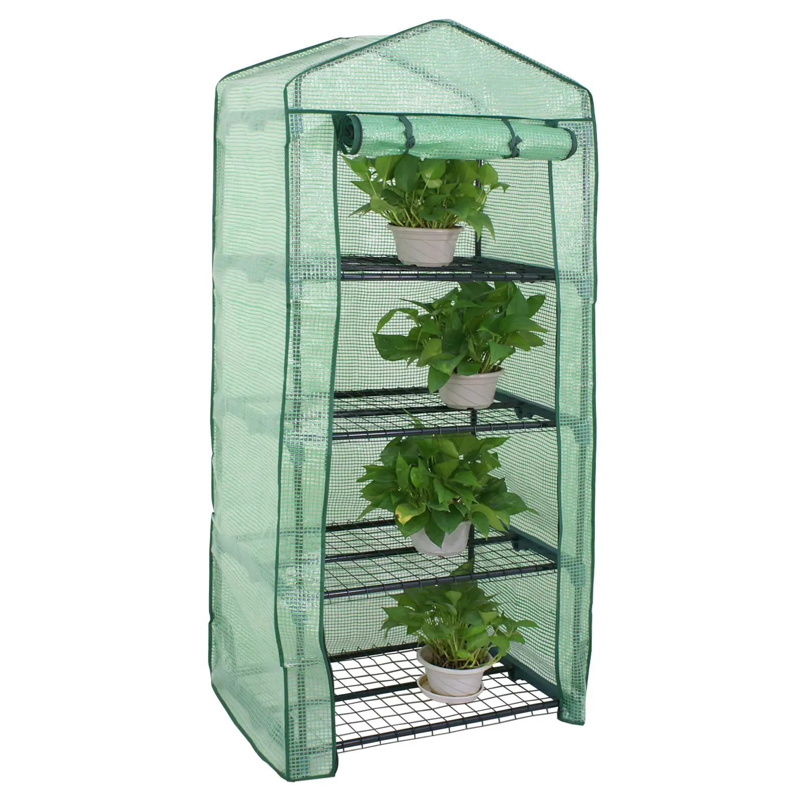 Zeny 4-Tier Mini Portable Greenhouse, Home & Garden Supplies Gardening Canopy with PE Cover, Roll-up Zipper Door | Compact Greenhouses for Backyard, Patio Use, Mini Greenhouse Greenhouses