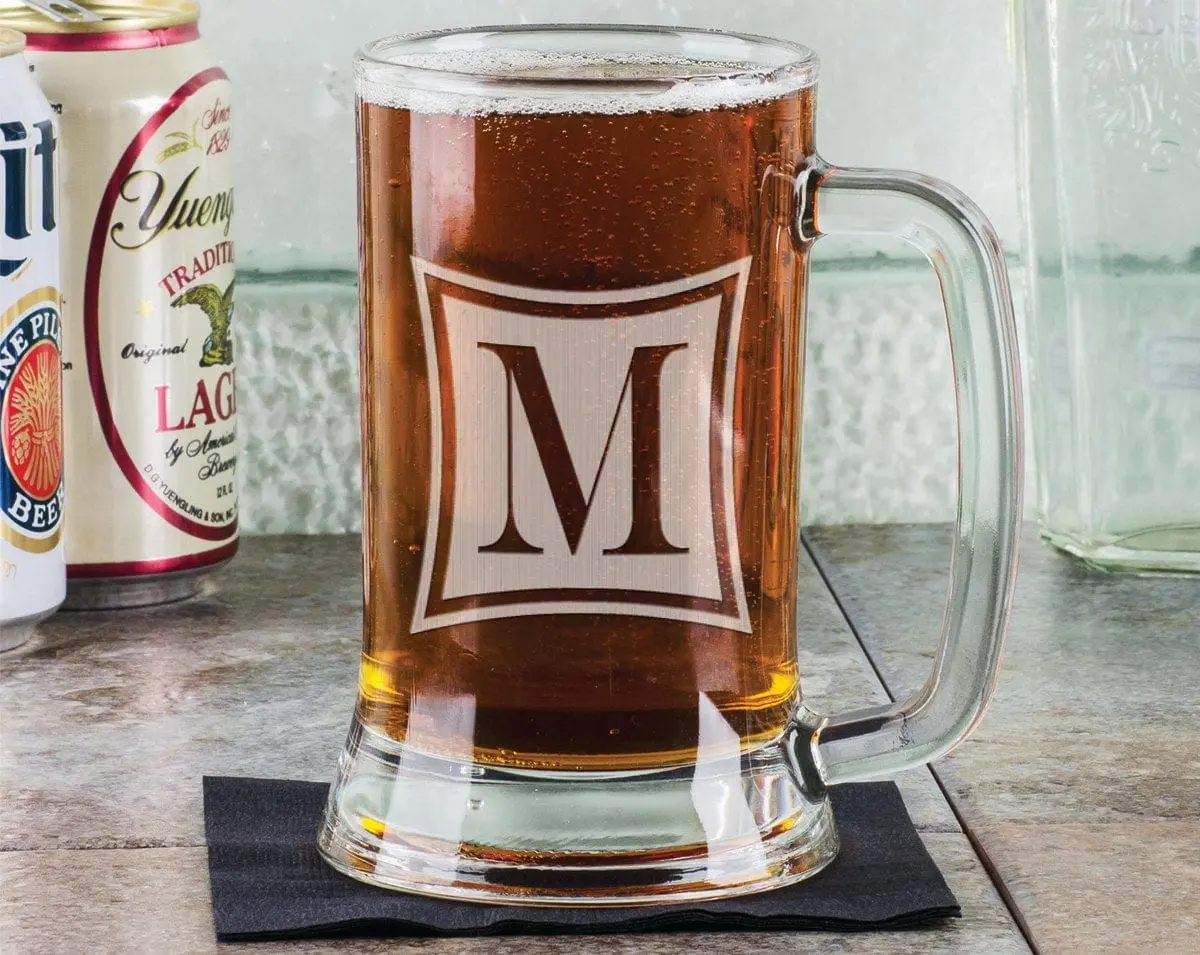 Monogrammed Beer Mug Personalized Initial Monogram Beer Stein Custom Engraved Beer Glass Bachelor Birthday Bridal Party Gift for Groomsman