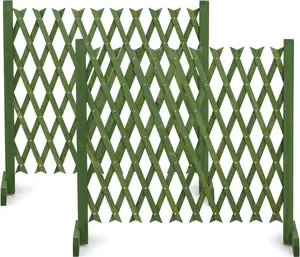 VINGLI 2 Packs Expandable Garden Fence, 27.55in Freestanding Lattice Fence, Solid Wood Retractable Trellis, Instant Wooden Divider, Extenable Pet Gate for Home Patio Yard Garden