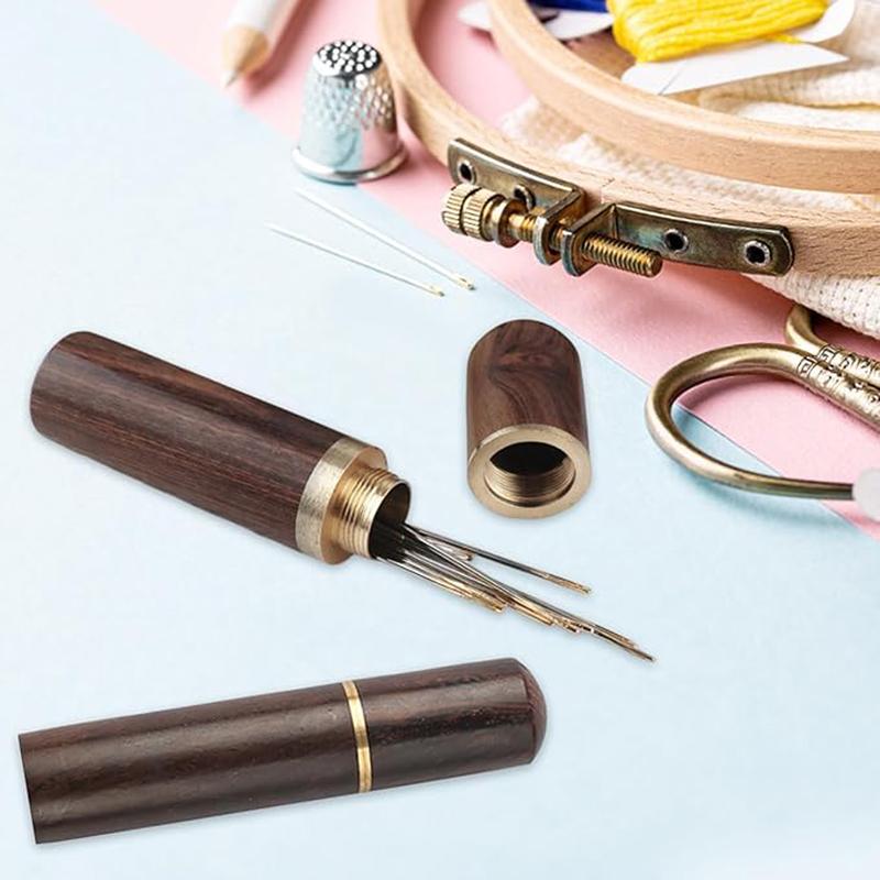 30Pcs Self Threading Sewing Needles Sets Large Gauge Needle Hand Sewing Needle Embroidery Needles with Wooden Case for Knitting Mending DIY Handsewing Art Crafts