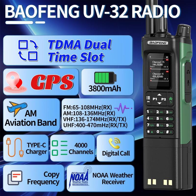 BAOFENG DM32 DMR Radio Long Range Ham Radio Handheld Rechargeable Walkie Talkies with NOAA Weather Radio with 3800mAh Battery for Survival Gear