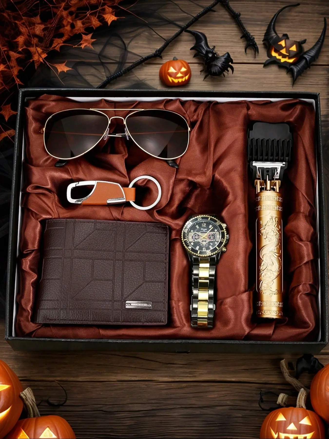 Men's High-Quality Watch Set with Glasses, Wallet, Hair Trimmer, Keychain, Casual Quartz Analog, Perfect Gift for All Seasons, Men Accessories, Accessory Set
