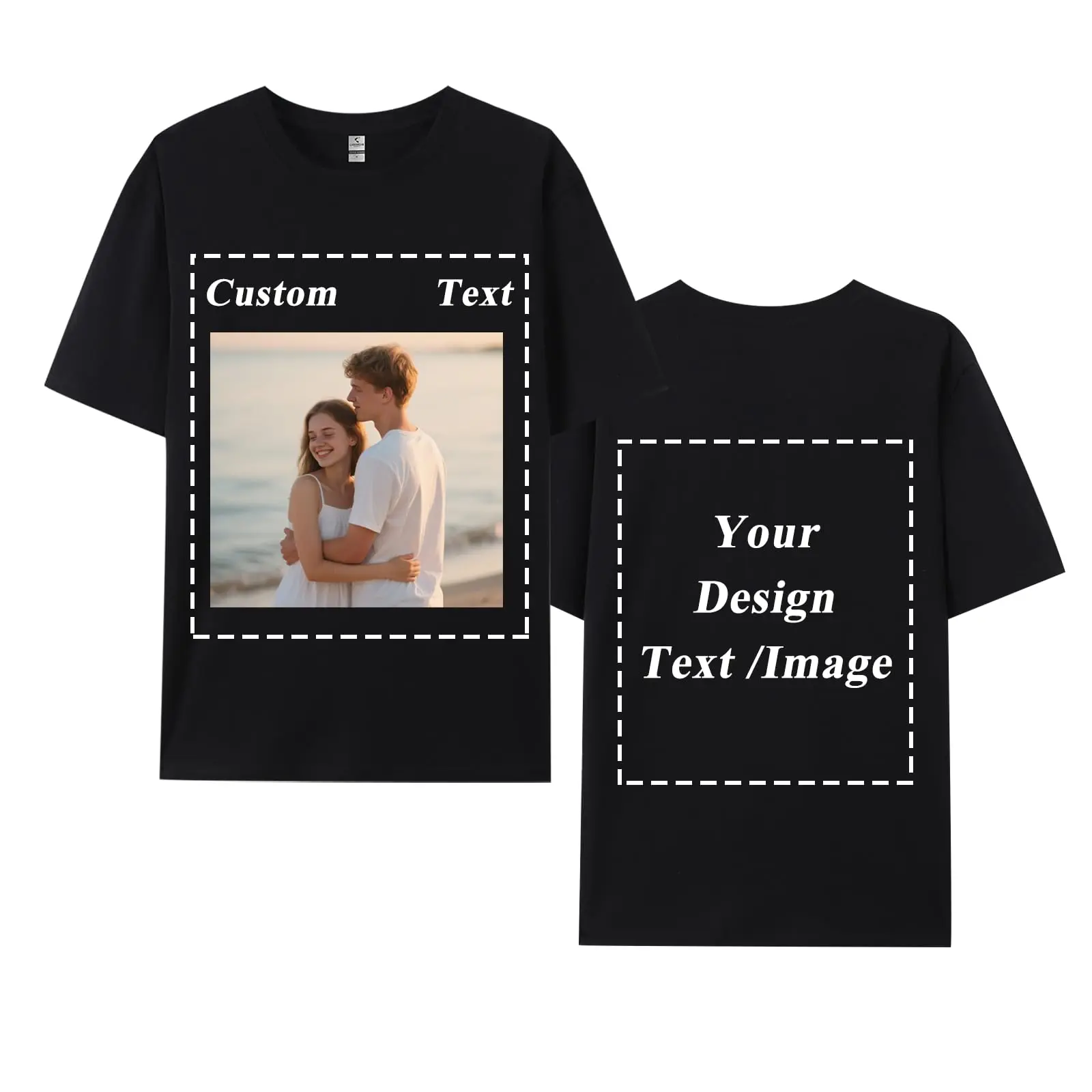 CARPESUN Menswear Custom T-Shirt, Unisex 220GSM Cotton Short-Sleeve Round Neck Tee with Personalized Photo/Text Print, Breathable Casual Clothes for Couples, Gifts