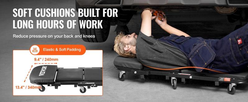 VEVOR Foldable Z Garage Creeper, TikTokShopBlackFriday, Max. 40 in, 450 lbs Load Capacity Rolling Folding Mechanic Creeper Stool, with 6 Universal Wheels Padded Seat Steel Frame, Lay Down or Sit Chair for Garage Shop or Home