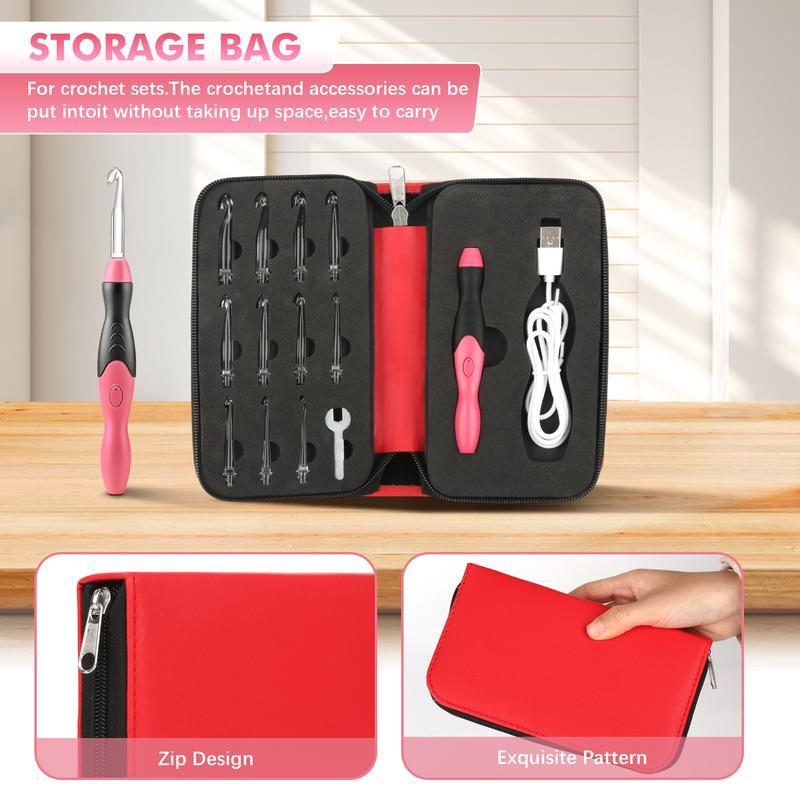 Ultimate Glow Crochet Kit: 11 Interchangeable Light-Up Hooks, Rechargeable & Portable Ergonomic Handle for Comfort, Includes Case for Easy Storage
