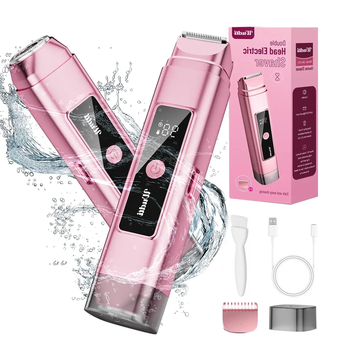 [Tiktokshopbacktoschool]Upgrade Protection Electric Bikini Trimmer for Women 2-in-1 Razor & Shaver with Dual Heads for Body Pubic Hair, IPX6 Waterproof with LED Display - Rechargeable Lady Trimmer for Underarm Body Leg Face ,