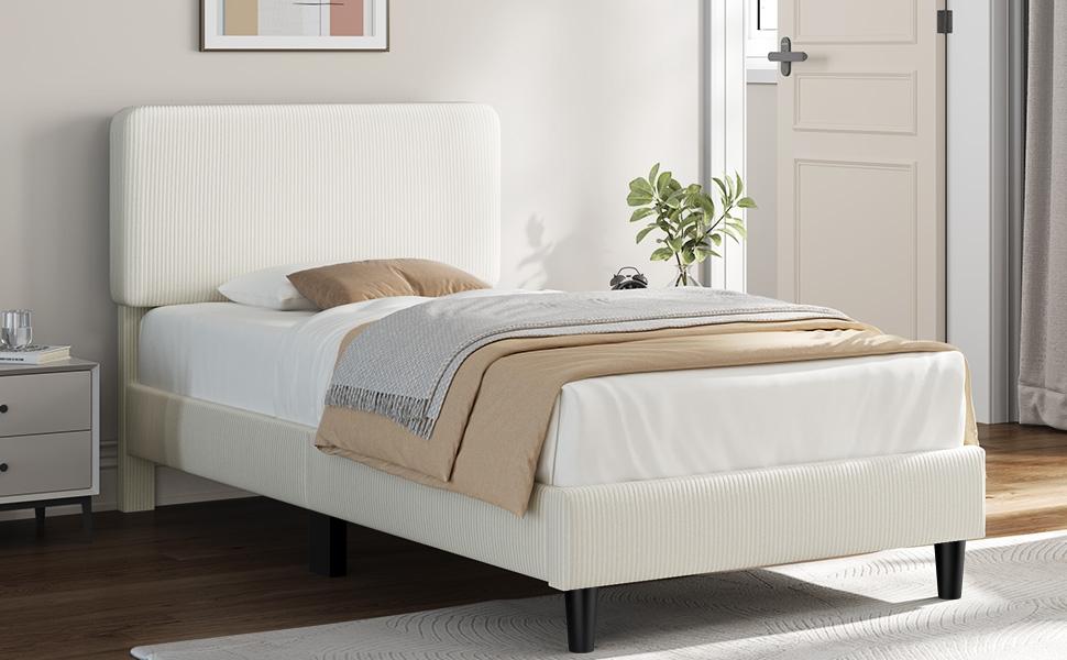 Yaheetech Bed Frames with Adjustable Headboard, Chenille Fabric Upholstered Headboard/Platform Bed, No Box Spring Needed/Wood Slats Support/Easy Assembly