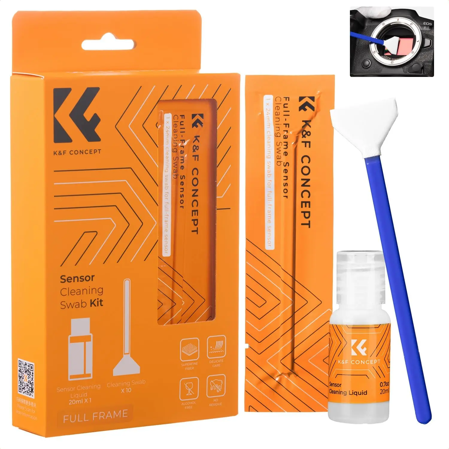 K&F CONCEPT 24mm Full Frame Sensor Cleaning Swab*10 + 20ml Sensor Cleaner, DSLR SLR Digital Camera CMOS and CCD Sensor Cleaning Swab Kits for Nikon Sony Canon Camera Clean, Mobile, Lens