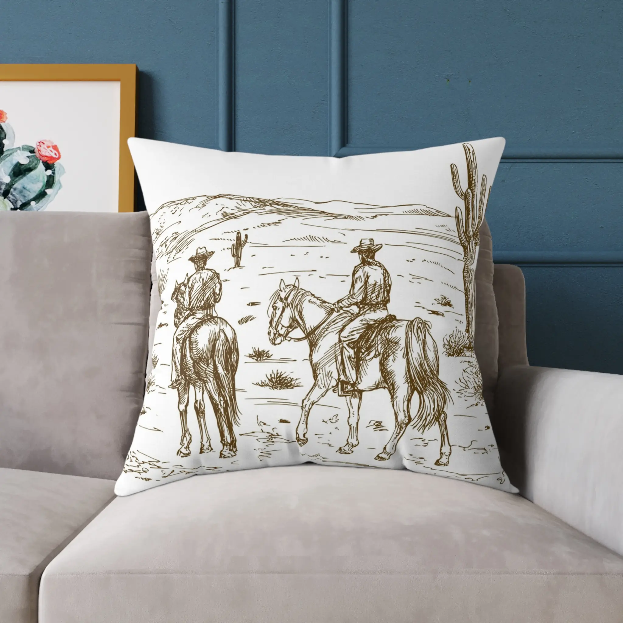 Western Cowboy Scene Square Pillow