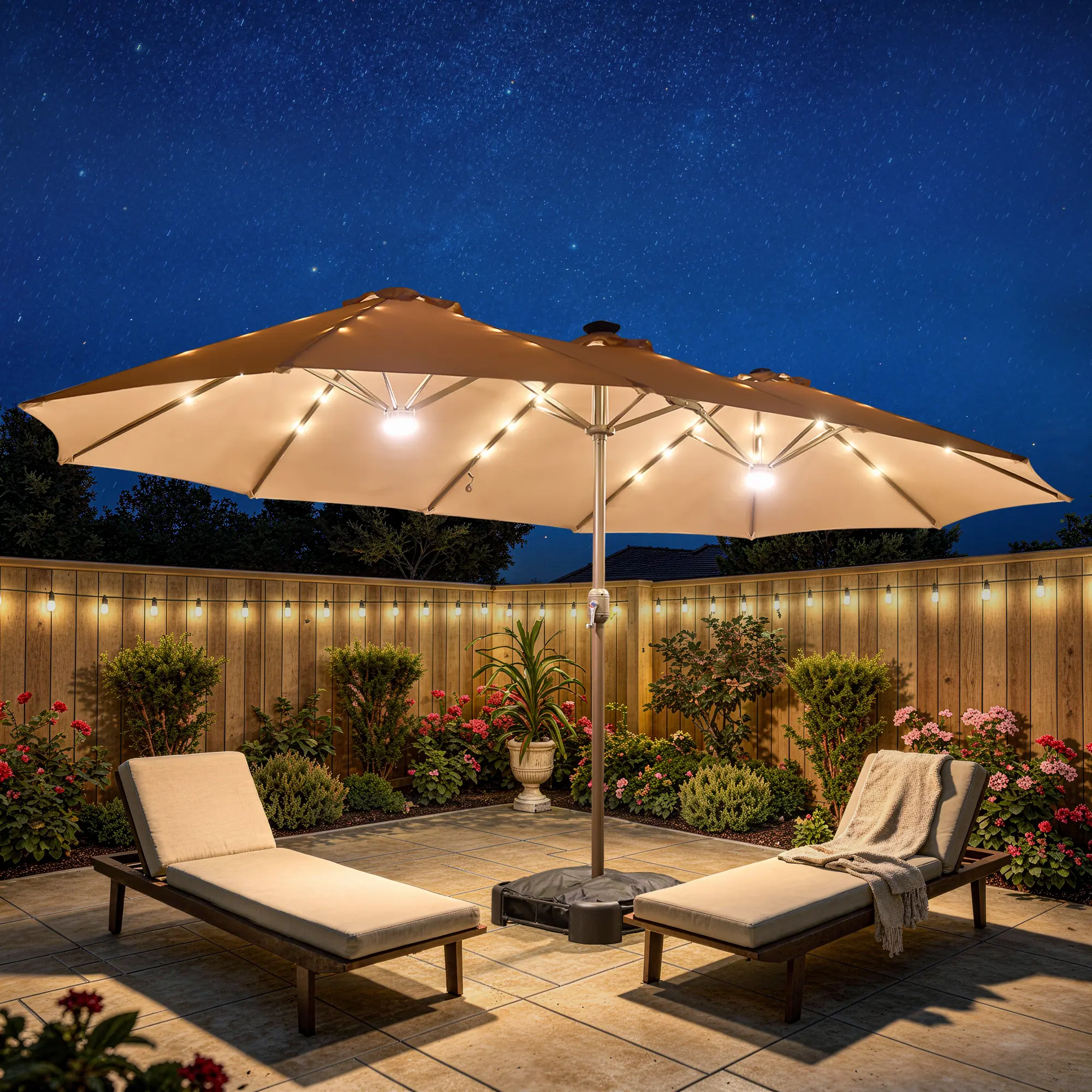 ALTRIGUS 15FT Large Patio Umbrella with Base Included Waterproof Double-Side Rectangular Pool Umbrella for Outside Market Garden with Crank Handle,Outside Umbrellas for Poolside Lawn Backyard