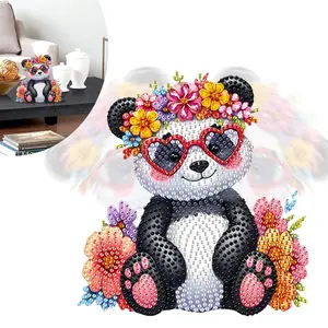 DIY Shaking Head Panda Diamond Painting Kit - Colorful 2D Flat Diamond Desktop Ornament,Cute Diamond Art Kits for Beginner,Gift for Home Office Decoration