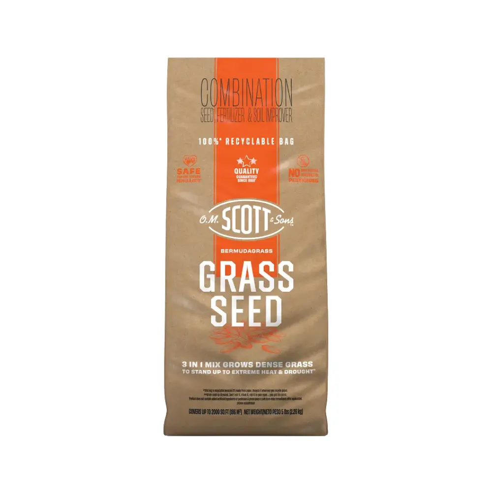 O.M. Scott & Sons 3-in-1 Bermudagrass Premium Garden Seeds - 5 lbs, Heat-Drought Resistant Mix for Southern Yards, Home Improvement Supplies with Premium Seeds, Packet/Bagged/Granules Fertilizers & Plant Food