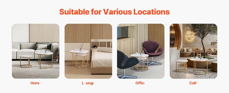 Nesting Coffee Table Set of 2, 23.6-Inch Round Coffee Tables for Small Spaces, Space-Saving Nesting Tables with Metal Frame, Vintage End Tables and Nightstand, Side Tables for Living Room, Bedroom and Office, White and Gold Finish