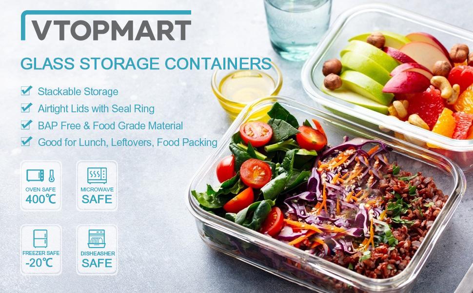 【Spring Sale】Vtopmart 18 Pack Glass Food Storage Containers with Lids -Stackable Design for Kitchen Utensils Oven Microwave Freezer Dishwasher Kitchenware  Square Fridge Organizers Insulated Lunch Compartment Grey Rectangle