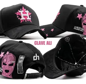 Dandy Hats x Sad Boyz Clave Ali Cap - Black with Pink Stars and Logo Design Adjustable Baseball Hat