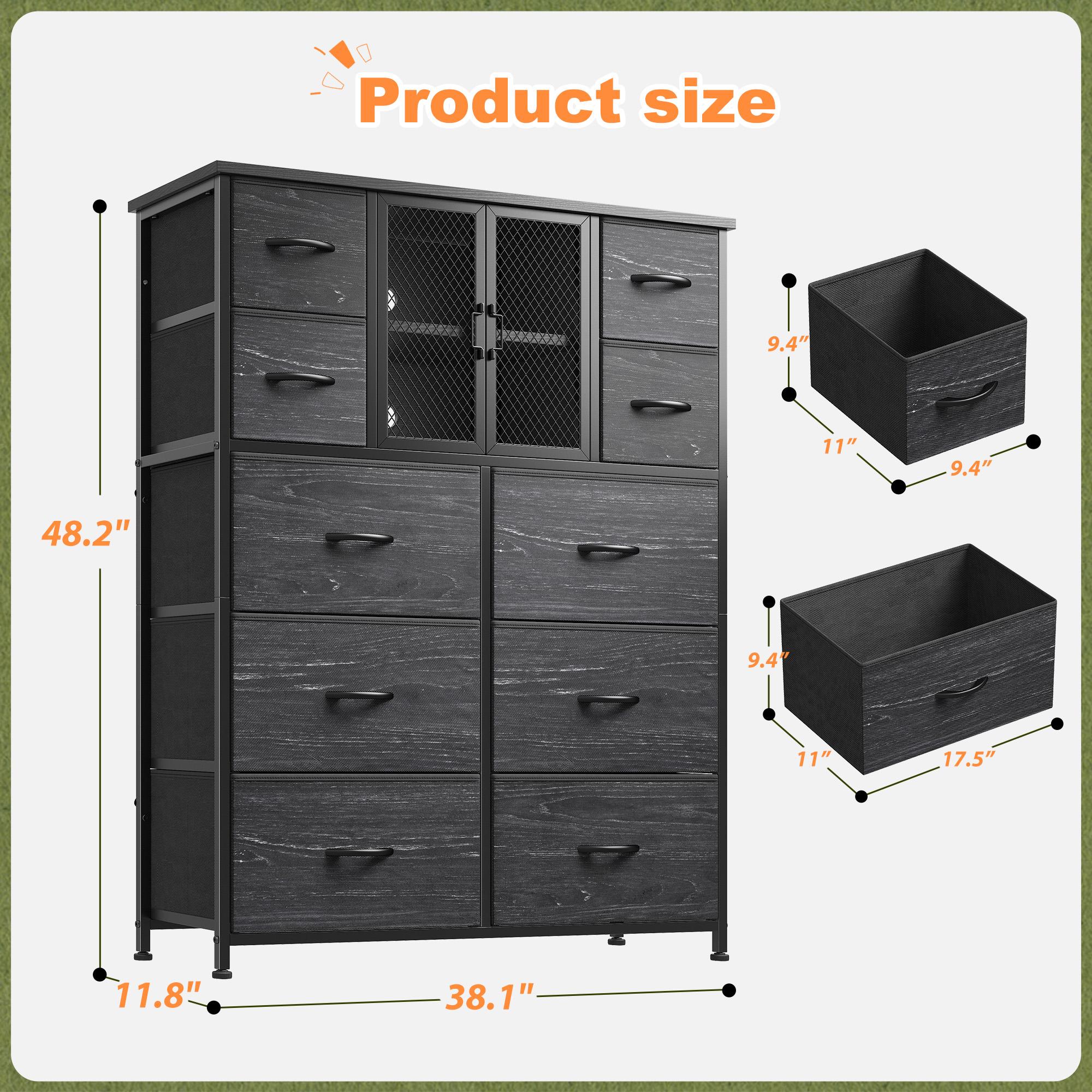 【Storage Cabinet】Raybee Heavy-Duty 10 Drawers Dresser for Bedroom,Thickened Board Material,Fabric Tall Dresser & Chests of Drawers with Metal Mesh Door,Organizer,drawerstorage in Cabinet,homedecor Furniture,easy assemble,38"W x 11.81"D x 48.1"H