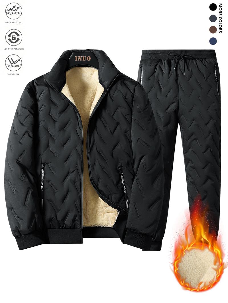 Men's Winter Coat Fleece Windproof Thickened Lamb Velvet Cotton-Padded Jacket Loose Vest Warm Two-Piece Set