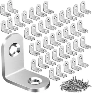 40PCS L Bracket Corner Brace, Stainless Steel L Brackets for Shelves, Metal Corner Bracket, Small Right Angle Brackets for Wood Furniture Chair Drawer Cabinet with 80PCS Screws (0.79 X 0.79 Inch) Vicuna R