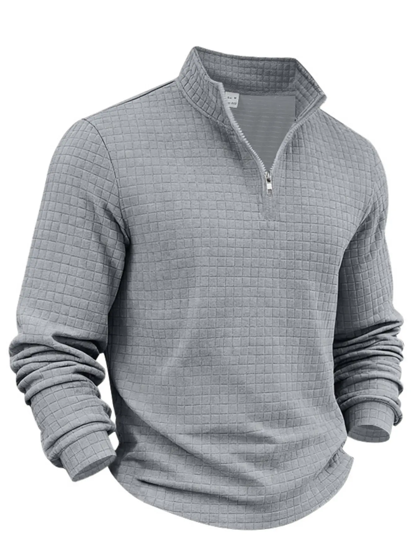 Men's autumn and winter solid color waffle weave Fabric pullover sweatshirt, regular style leisure casual zipper placket long sleeve knitted sweater knitwear, men' outdoor sports clothing, Tops, S-3XL