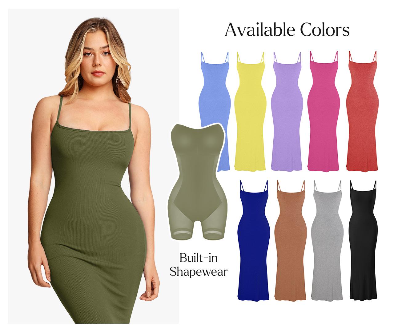 Popilush  Modal Built-in Shapewear Maxi Dress for Women - Sleeveless Spaghetti Strap Backless Slimming Dress for Cocktail Party Basic Minimalist Elegant Outfits