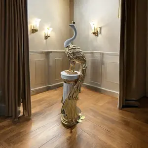 46" White and Gold Premium Decorative Peacock Statue/Resin Crafts/Home Decor an Art Ornament,Large Sculpture, Art Piece Sculpture