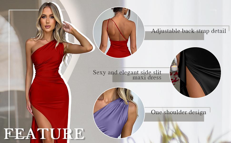 OYS Women's Sexy One Shoulder Satin High Split Cocktail Fit Wedding Party Maxi Formal Dress OYS Women's Sexy One Shoulder Satin High Split Cocktail Fit Wedding Party Maxi Formal Dress