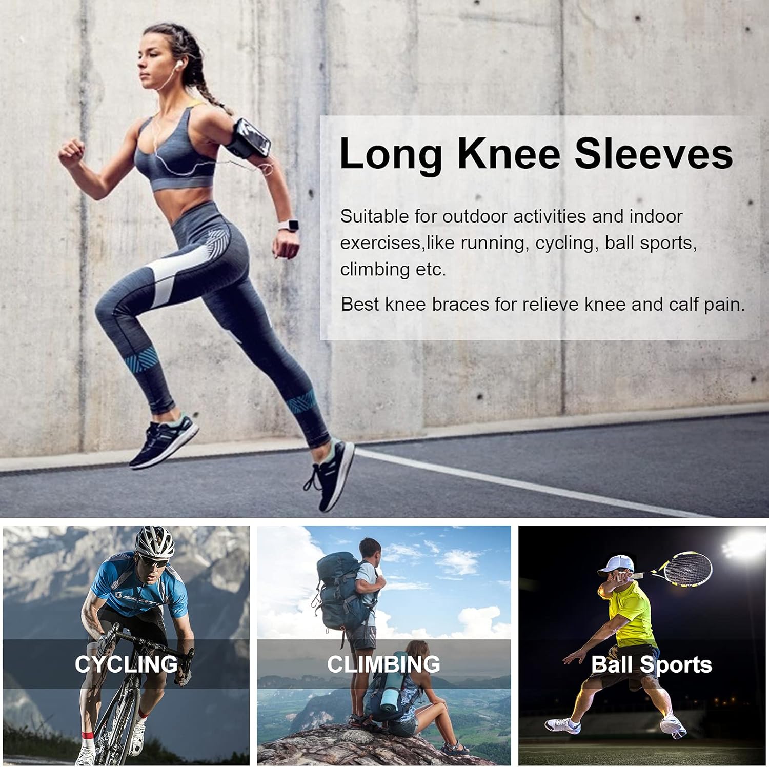 Ollas Full Leg Sleeves Long Compression Leg Sleeve Knee Sleeves Protect Leg, for Man Women Basketball, Arthritis Cycling Sport